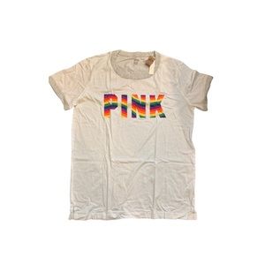 Victoria Secret Pink PRIDE TEE size large.  Grey neckline and sleeves